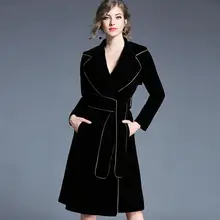 Лидер продаж, Осенние бархатные куртки, женская теплая верхняя одежда с длинными рукавами и воротником с лацканами, длинная куртка-бомбер велюровое пальто Femme DF479