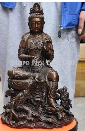 

15 Copper Bronze Sit Dragon GuanYin Kwan-Yin Boddhisattva Goddess Statue