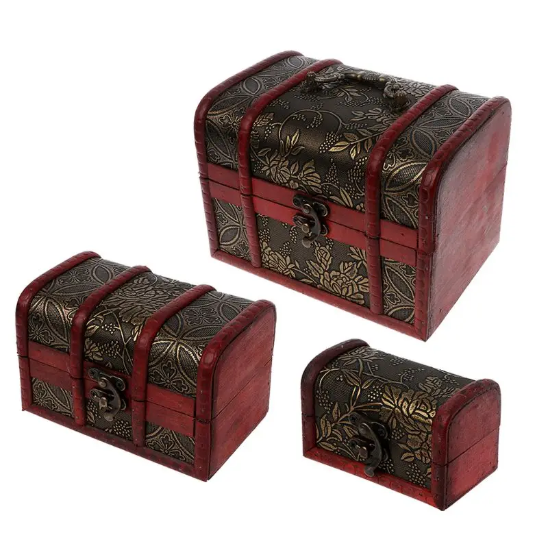 

3Pcs Different Sizes Vintage Wooden Storage Pirate Treasure Chest Jewelry Box