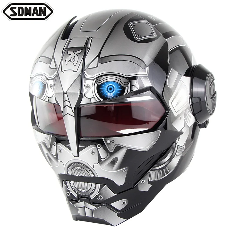 Soman 515 Ironman мотоциклетный шлем флип-ап моторный велосипед Casco Capacetes точка утверждения - Цвет: shinning gry robot