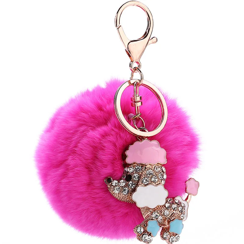 

2017 new trinket fake pompom keychain bunny keychains on bag rabbit fur Keychain fur pom pom charms for bags anime