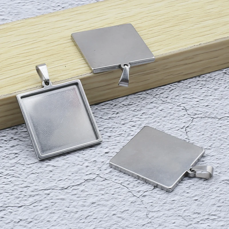 

5pcs stainless steel 25mm square cabochon tray settings diy 1 inch blanks pendant bezel for jewelry necklace making