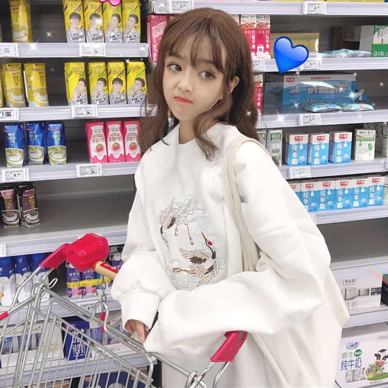 

YouGeMan Fashion Sweatshirt Hoodie Women Clothing Korean Ulzzang Harajuku Embroidery Long Sleeve Pullover Sweatshirts Female Top
