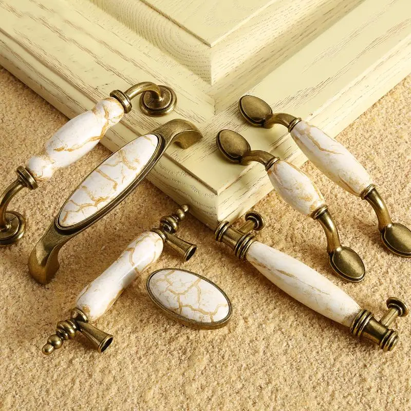 Antique Furniture Handles Marble Vein Knobs and Handles Ceramic Handles for Kitchen Cupboards Cabinet Door knobs Drawer Pulls