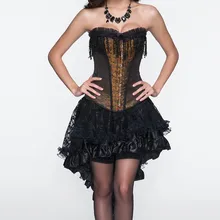 Brown/Black Tassel Victorian Gothic Clothing Plus Size Corsets And Bustiers Sexy Corset Dress Corset Skirt Set Burlesque Outfits