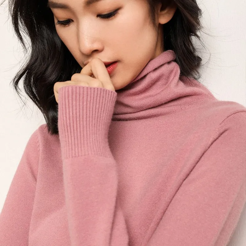 

2019 casual Pile collar spring autumn slim Sweater pullovers Women Long Sleeve basic knit top female Macaron turtleneck sweater