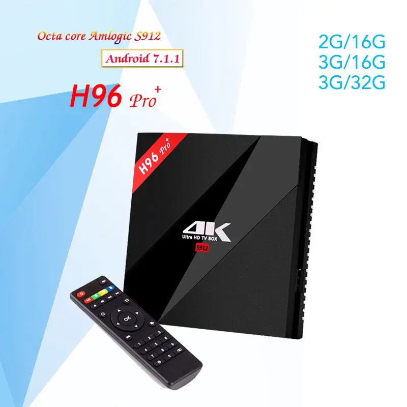 

H96 Pro Plus + 4K Android 7.1 TV Box 3GB 32G Amlogic S912 Octa Core 64Bit 2.4G/5G Wifi BT 4.1 HD Set Top TV Box pk x96