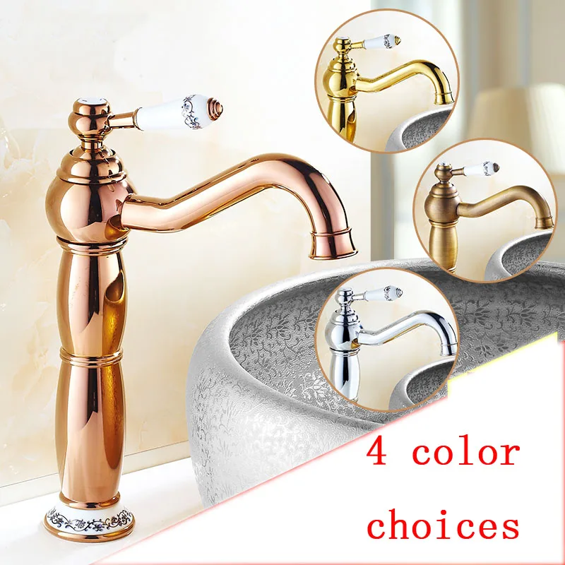 Basin Faucet Brass Lamp Style Bathroom Sink Faucet Single Handle