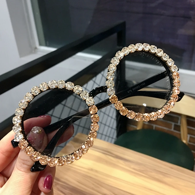 

2019 Round Sunglasses Women Vintage Black Crystal Mix Rhinestone Sun Glasses for Kids Small Sun glasses Oculos de sol UV400