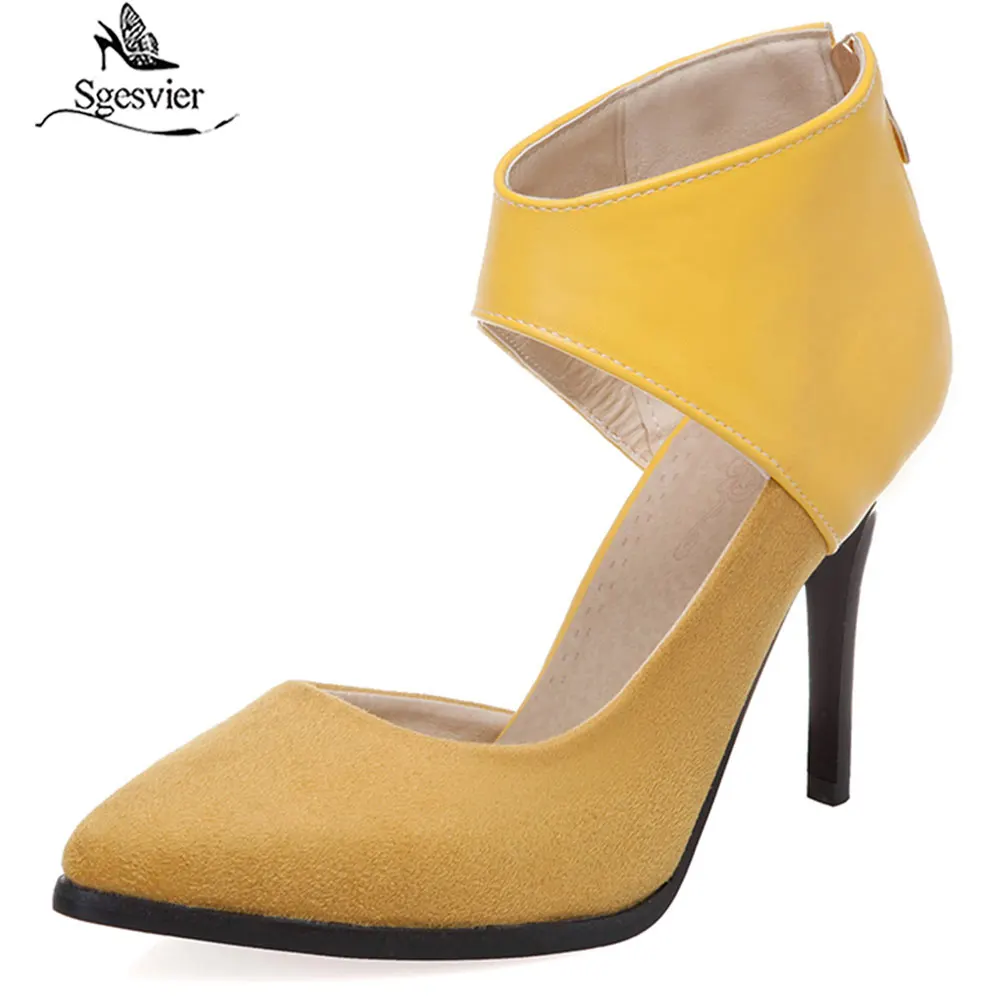 

Sgesvier Autumn 2019 Sexy Heels Shoes Black White Yellow Pointed Toe Flock Zipper Womens High Heel Pumps Stiletto Shoes G612