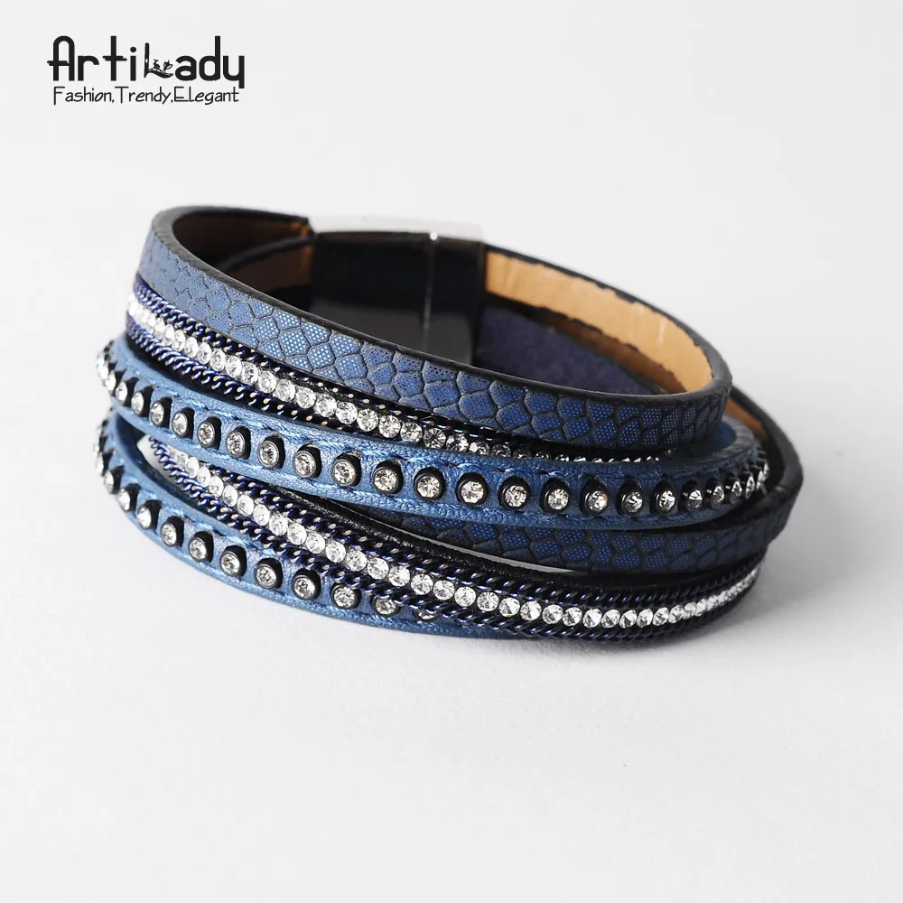Artilady браслет для женщин обертывание кожаный браслет Шарм Кожаный браслет женские ювелирные изделия - Окраска металла: blue
