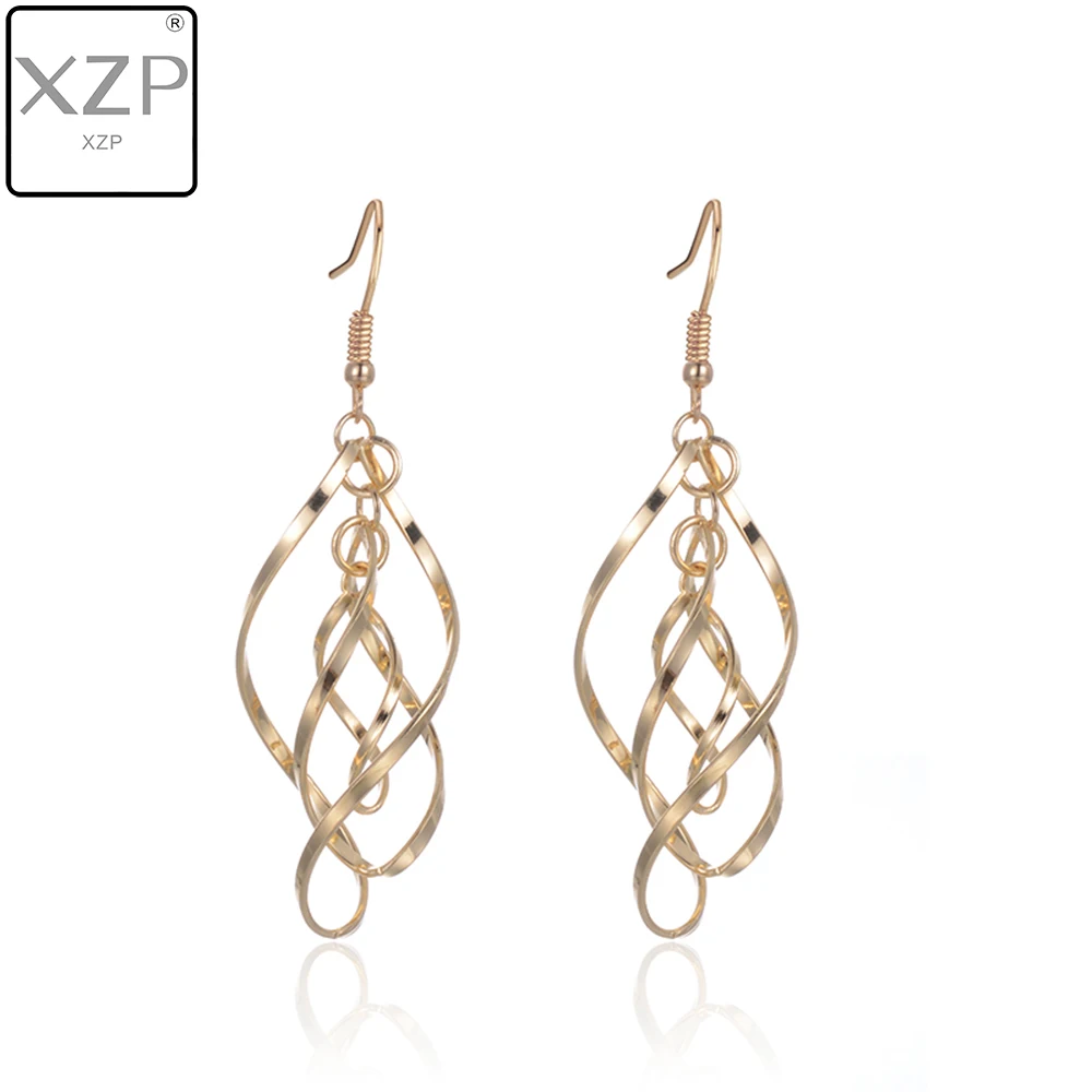 

XZP Simple Spiral Curved Long Drop Earrings for Women 2019 Wave Design Fashion Jewelry Wholesale Party Wedding Earrings
