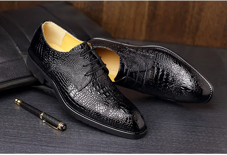 Hot Fashion Men Crocodile Grain Leather Shoes Oxford Men Lace-Up Formal Shoes Man Party Wedding Dress Shoes LE-17