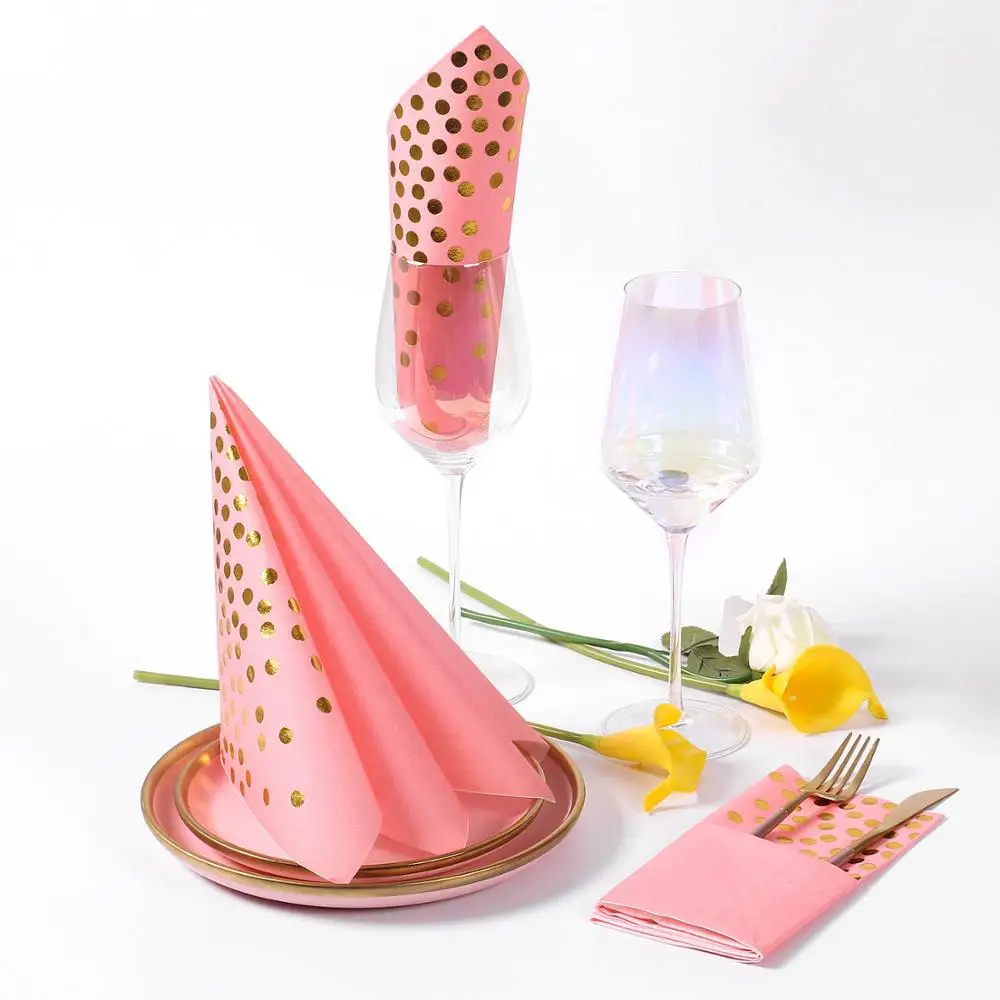Lekoch салфетки для стола квадратный носовой платок для свадьбы, дня рождения, дома, вечерние, отеля - Цвет: pink gold
