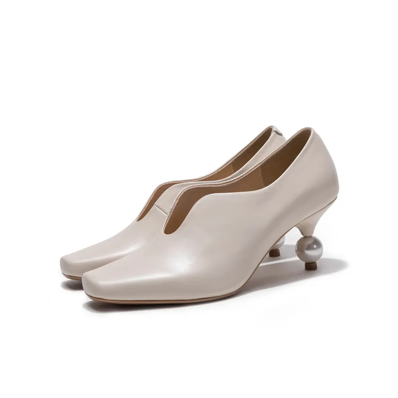 Qualité Véritable Robe Bout Summer Memunia Haute 2019 Beige Femme noir Hauts Talons Mode Femmes Carré Chaussures En Cuir Party Pompes XxRBERqa