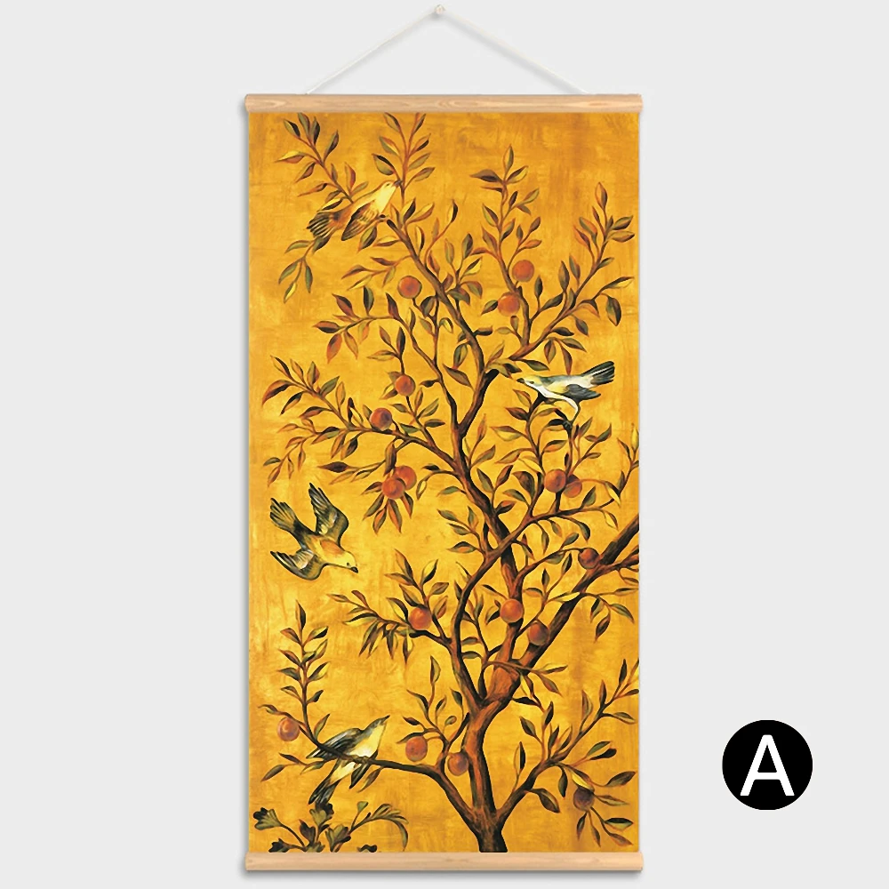Современная картина с изображением счастливого дерева, Свиток, печать на холсте, плакат с деревянной вешалкой, настенное искусство для гостиной, спальни, украшение дома - Цвет: A
