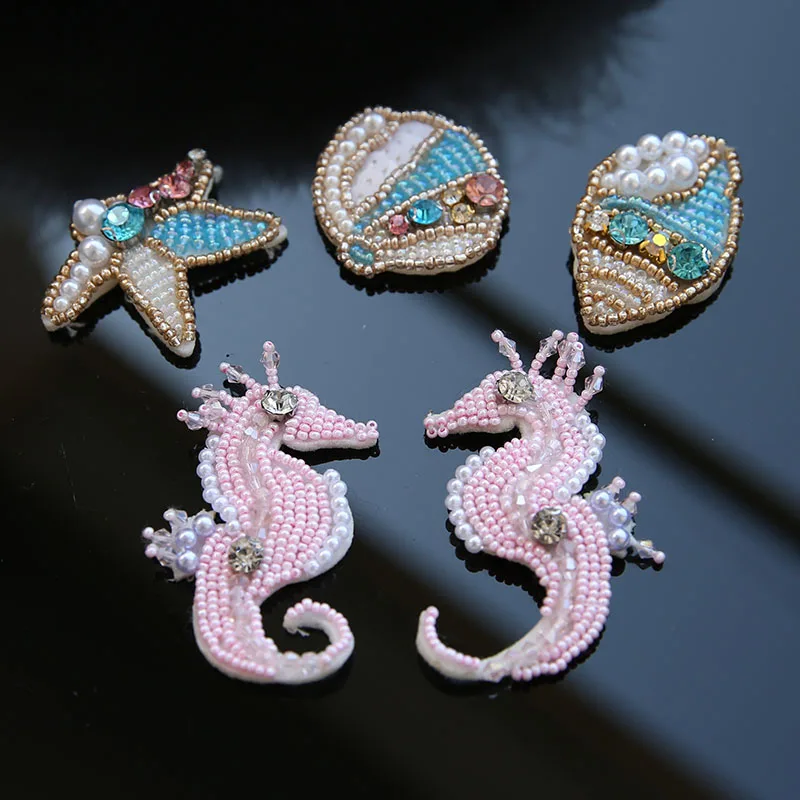 

New series of manual nail bead sea shells patch clothes bag decoration sea horse patch applique DIY accessories