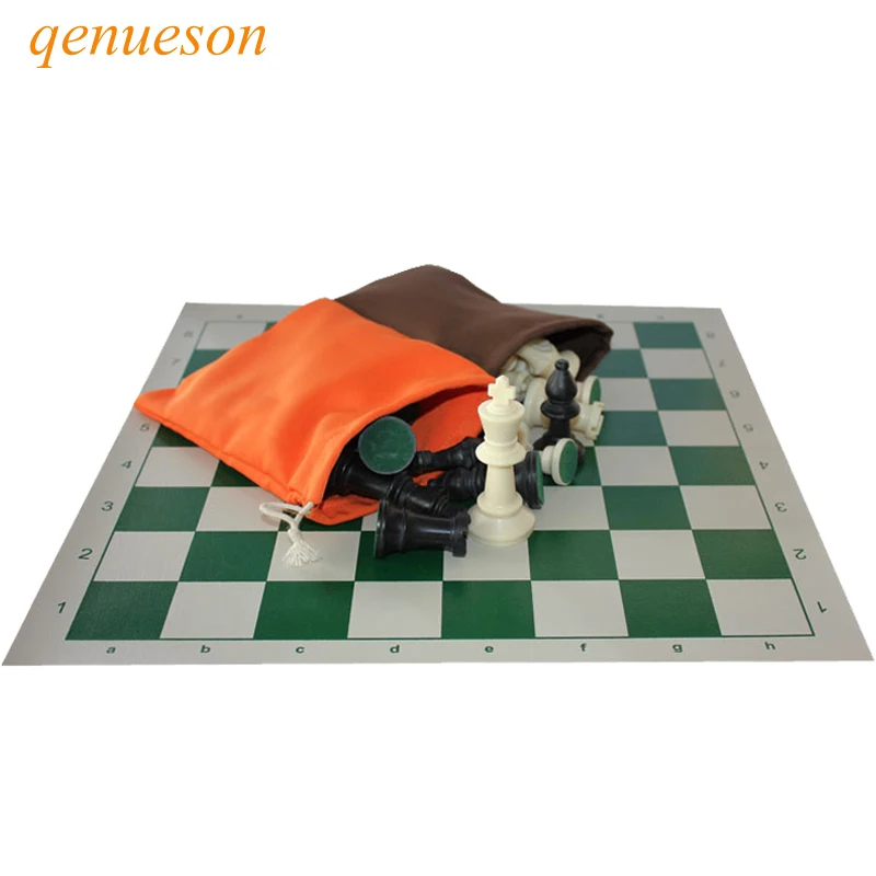 New Hot High Quality Standard Solid Plastic Chess Set Portable Travel Leather Chess Board Adult Children's Puzzle Games qenueson
