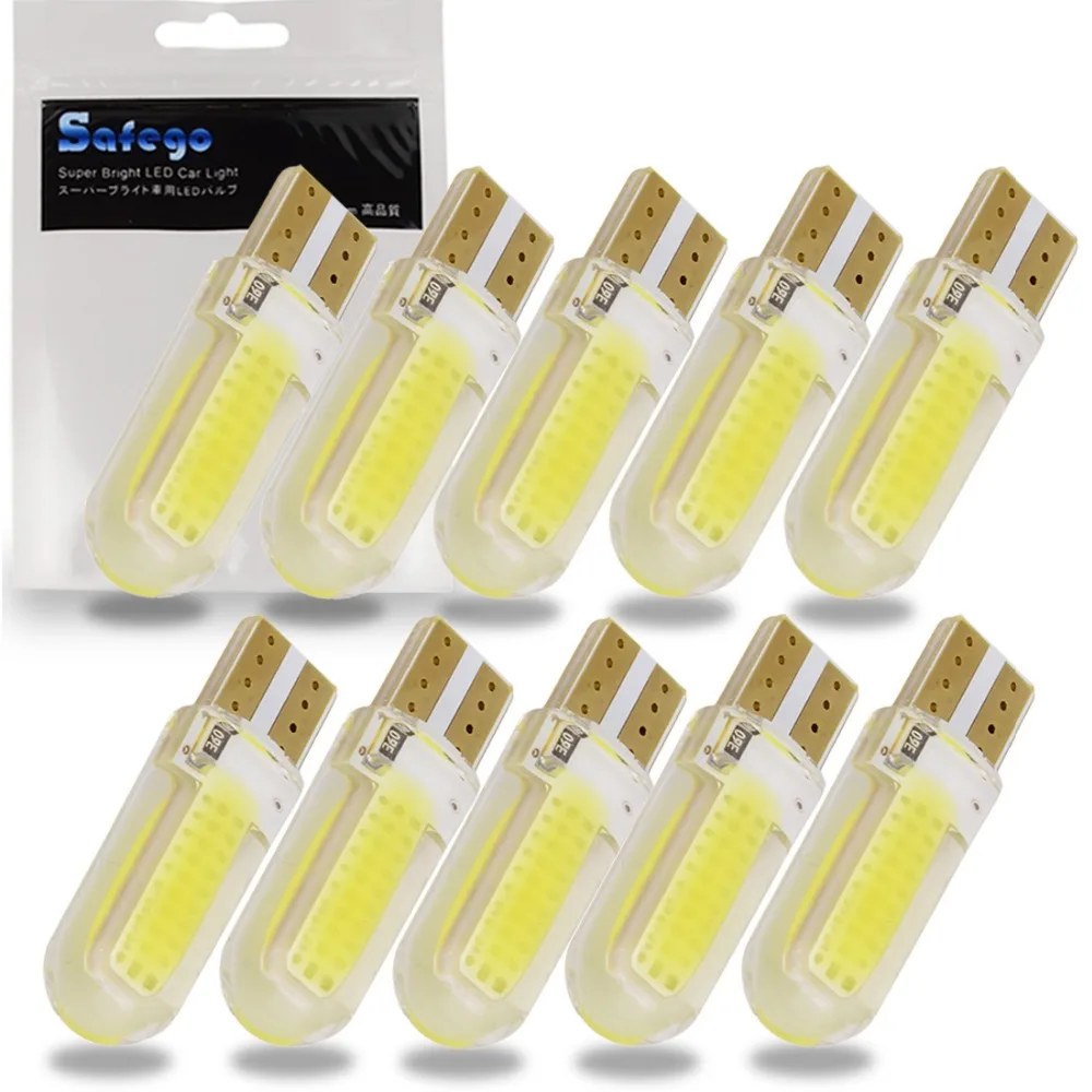 

Safego 10pcs T10 LED W5W LED Bulbs Car Interior Light COB Marker Lamp 12V 194 501 Auto Bulb Wedge Parking Dome Light White