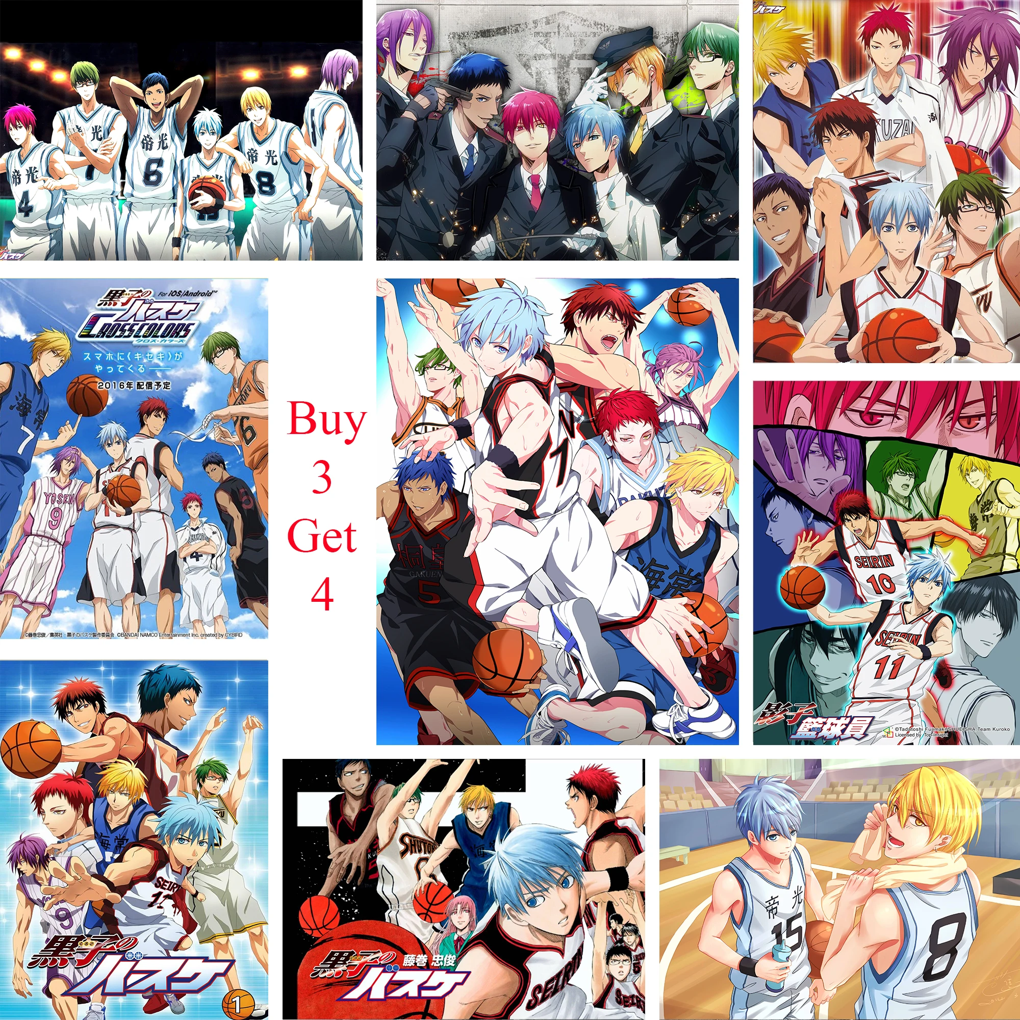 Баскетбольные постеры Kuroko японского аниме настенные наклейки с белым покрытием