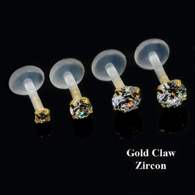 1pcs Stainless with Zircon Flexible Bioplastic Labret Monroe Lip Ring Tragus Cartilage Piercing Bar Body Jewelry 16g 3