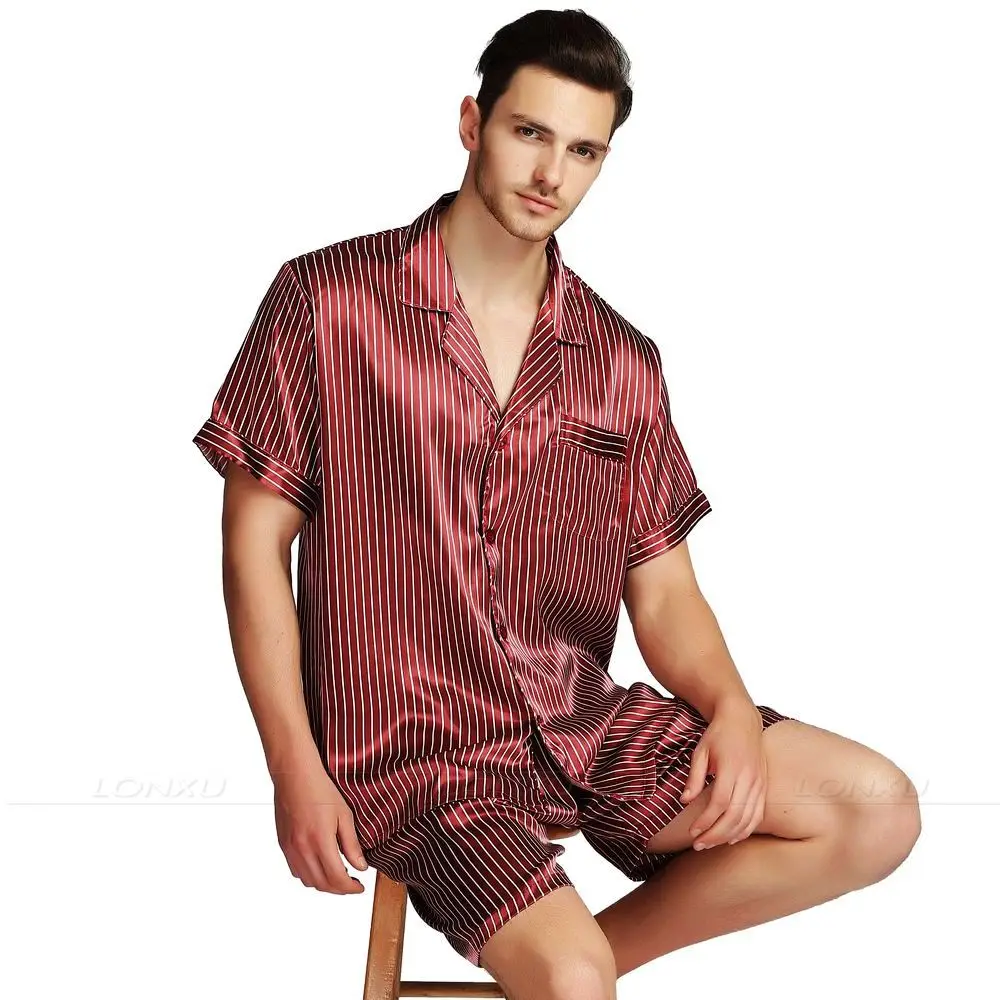 mens satin pajama set Mens Silk Satin Short  Pajamas Pajama Pyjamas  Set Sleepwear Set Loungewear S~4XL Plus__Gifts mens pjs set Pajama Sets