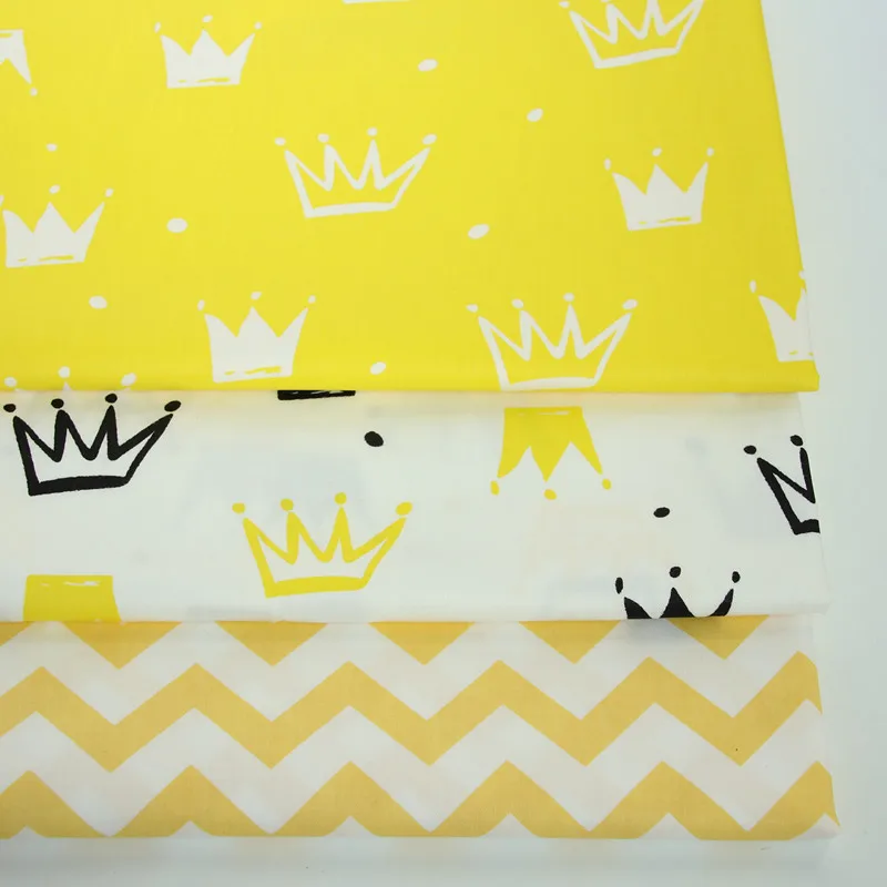 

160cm*50cm cotton nordic wind WHITE BLACK YELLOW crown dots chevron fabric for kids DIY bedding sheet handwork home decor sewing