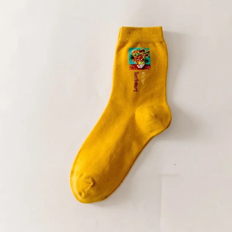 Искусство Harajuku милые хлопковые Ван Гог розовый Для женщин Для мужчин короткие носки с изображениями забавная с символическим узорным размера плюс в Корейском стиле, носки до лодыжки Kawaii - Цвет: 2