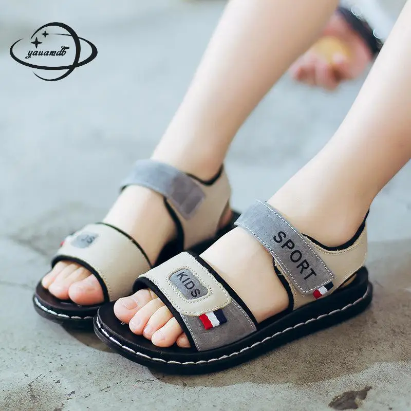 

YAUAMDB kids sandals summer boys flat heel shoes open toe letter soft bottom hollow solid hook & loop fashion children shoes y45