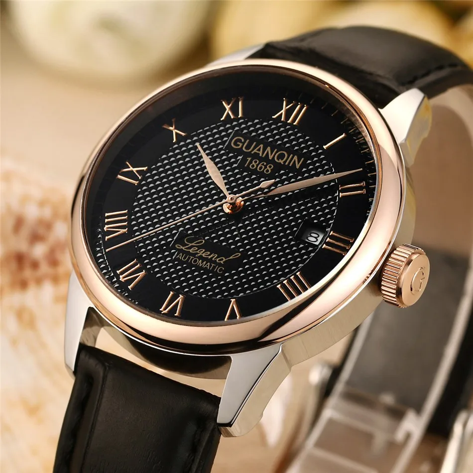 GUANQIN Mens watch Luxury Automatic Watch Men Mechanical Movement Wristwatches Waterproof Watches Top Brand White Day Display