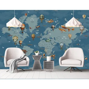 

Cartoon World Map Photo Wall Paper Murals 3D Children's Room Wall Papers Home Decor Kids Room Self Adhesive Vinyl/Silk Wallpaper