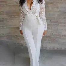 Женский сексуальный элегантный комбинезон, комбинезон из кусков, женский комбинезон с длинным рукавом, кружевной комбинезон, брюки, вечерние комбинезоны