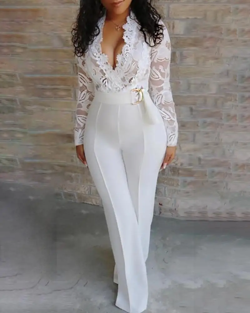 Women Sexy Elegant Overalls Rompers Patchwork Jumpsuit Female Long Sleeve Lace Overall Trousers Party Playsuit Women Sexy Elegant Overalls Rompers Patchwork Jumpsuit Female Long Sleeve Lace Overall Trousers Party Playsuit