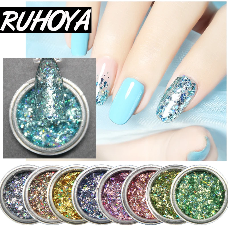 

Ruhoya Powder DIY Mirror Effect Nail Art Glitter Decor Manicuring Pigment New Sale Nail Art Sequins Chrome Nail Gel Polish
