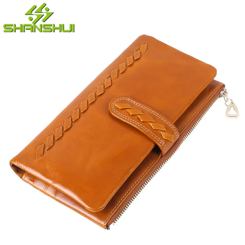 

Women Oil Wax Cowhide Real Leather Knitting Wallet Purse Fashion Vintage Large Capacity Zipper Hasp Soft Long Handbag Clutch Bag