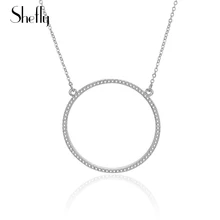 

Simple Design Hollow Circle Pendant Necklace Silver Rose Gold Colour Clear Crystal Trendy Charm For Women Necklace Jewelry Kolye
