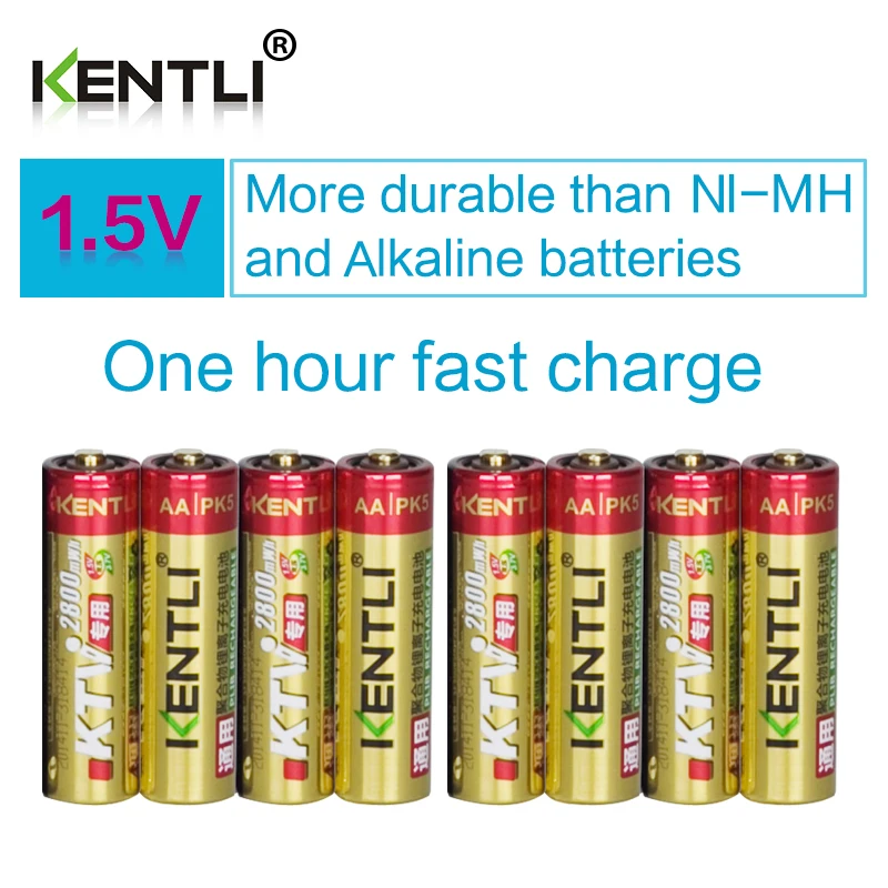 

8pcs/lot KENTLI 1.5v AA 2800mWh Rechargeable Li-ion Li-polymer PK5 Lithium battery For wireless microphone camera ect