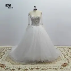 Роскошное арабское свадебное платье 2019 блестящие Длинные Кристаллы бисера рукава Свадебные платья пышные бальные фатиновые Длинные