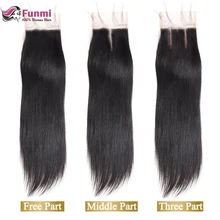 Funmi 8-20 дюймов Необработанные индийские девственные волосы прямые кружева закрытие 1 пучок 4x4 дюймов человеческие волосы лакмарли с Детские волосы могут быть окрашены