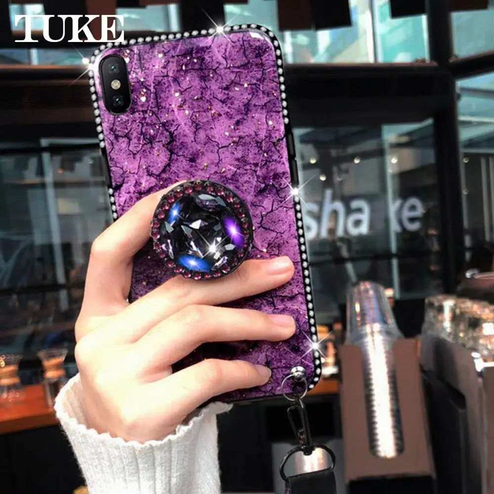 

TUKE Silicon For Huawei Honor 6X 7 7C 7X 8 8A 8C 8S 8X 9 Max Lite Fingerprint Bling Glitter Marble Case Cover Plush Ball