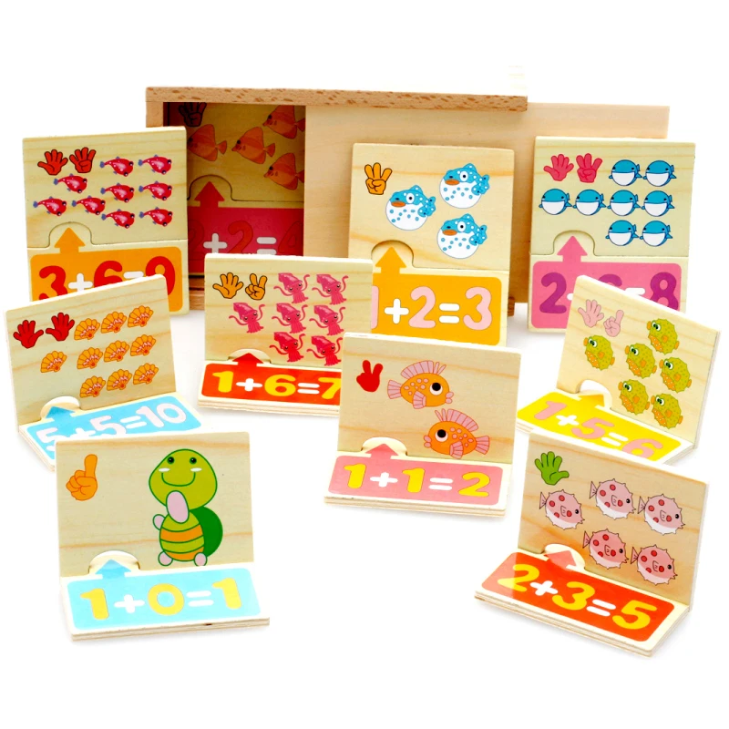 

Montessori educational wooden math toys for children wood materials cartoon mathematics learning Intelligence development Toys
