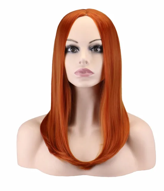 QQXCAIW Women Medium Long Straight Cosplay Dark Orange 50 Cm Synthetic