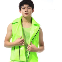 Горячая Новая мода мужской неоновый зеленый кожаный жилет мотоциклиста для платье для выступлений ночного клуба мужские Ds dj костюм топы