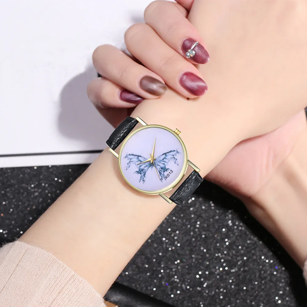 Multi-colored strap butterfly pattern dial Stylish full of art PU Leather Strap Analog Quartz Watch For Fashion Casual Women 
