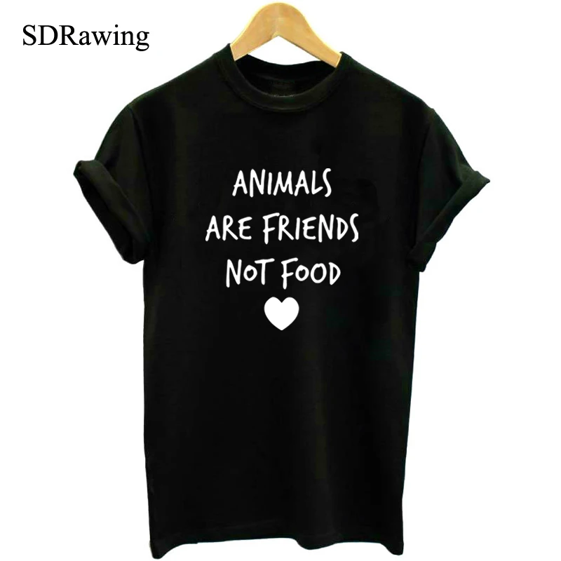 

ANIMALS ARE FRIENDS not food Letters Print Women tshirt Cotton Casual Funny t shirts For Lady Top Tee Hipster Drop Ship FA679