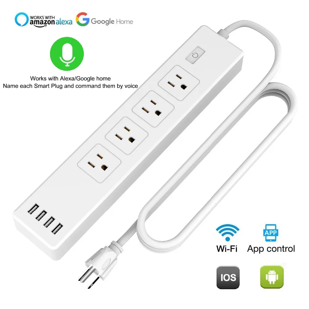 

WiFi Smart Power Strip Surge Protector with 4 USB and 4 US AC Plugs Timer Remote Control Compatible Alexa and Google Assistant