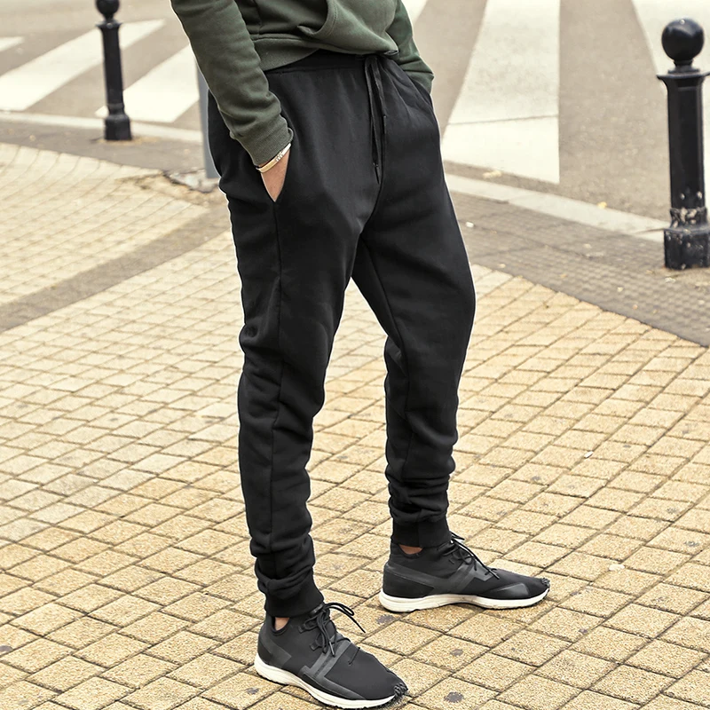 2017 Men autumn slim elasticed black high quality joggers long pants