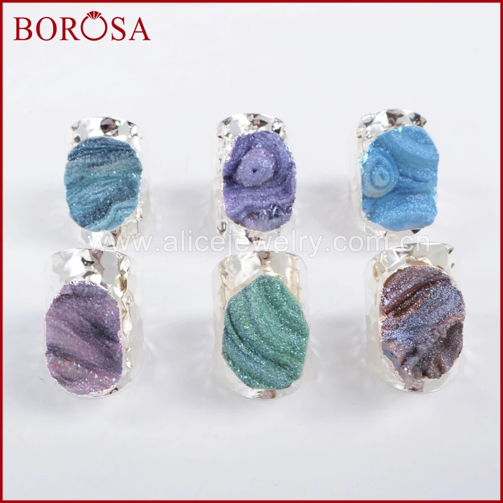 BOROSA 5 шт. серебряный цвет Galaxy кварц титан радуга халцедон кольцо друзы для женщин