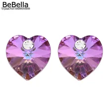 BeBella милые серьги-гвоздики в форме сердца с кристаллами Swarovski для женщин и девушек, модные ювелирные изделия, подарок на день рождения