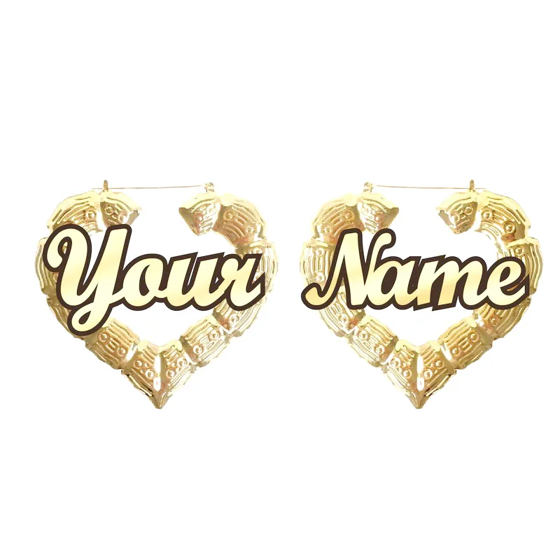 При заказе любого имени) знаменитый Стиль дверной молоток по индивидуальному заказу пользовательское имя сердце бамбука серьги - Окраска металла: 3.5inch gold heart